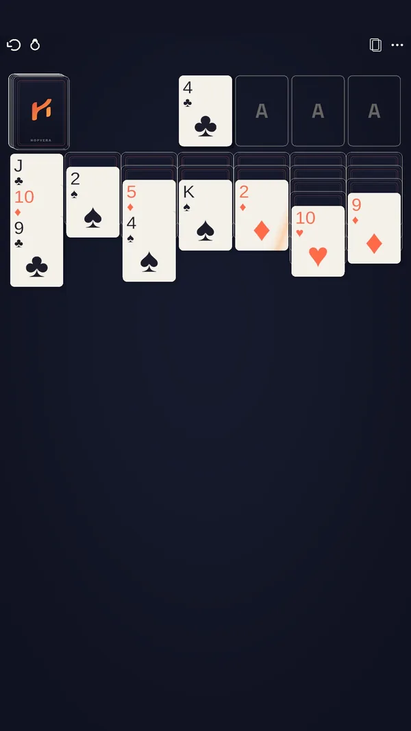 A Solitaire deal in progress: seven columns, four foundations and the stock pile.