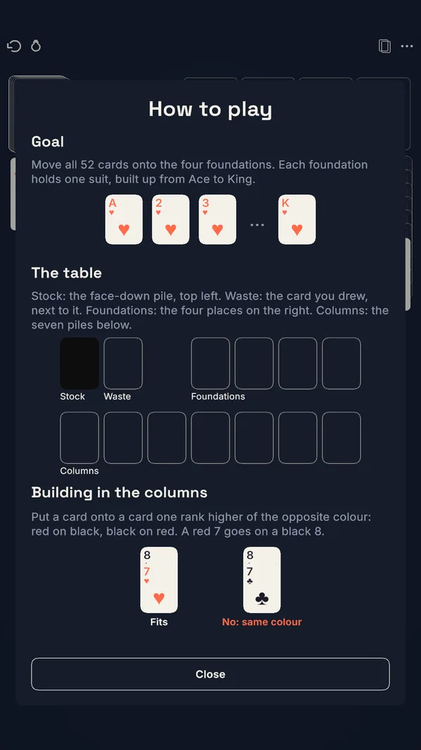 The How to play guide with the table layout.